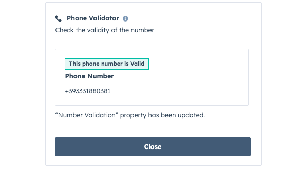 Success phone validation screen