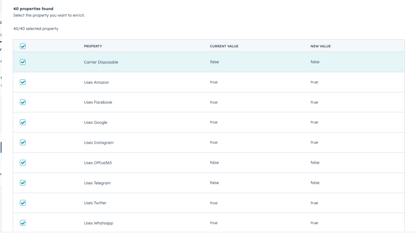 Data enrichment results preview